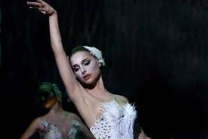 Natalie Portman in the film Black Swan - looking elegant and long in her white swan outfit and beautifully postured face